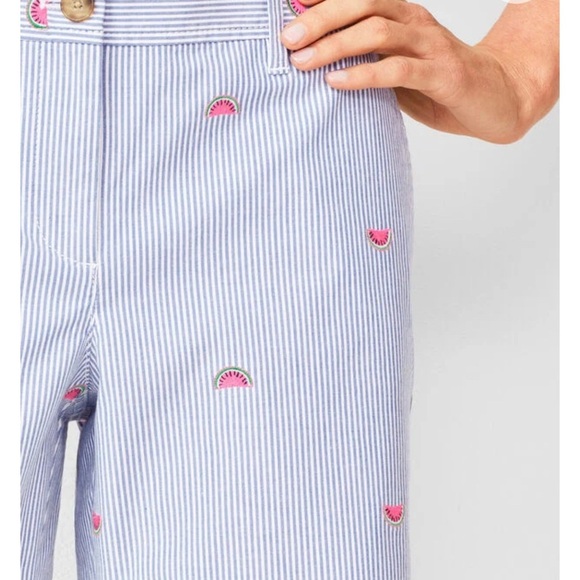 Talbots Girlfriend Chino Shorts Watermelon Print Blue White Stripes Cotton 2 - Picture 3 of 12